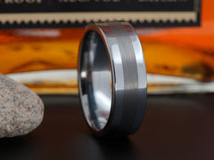 The Harrisburg | Tungsten Wedding Band with Brushed Center Stripe