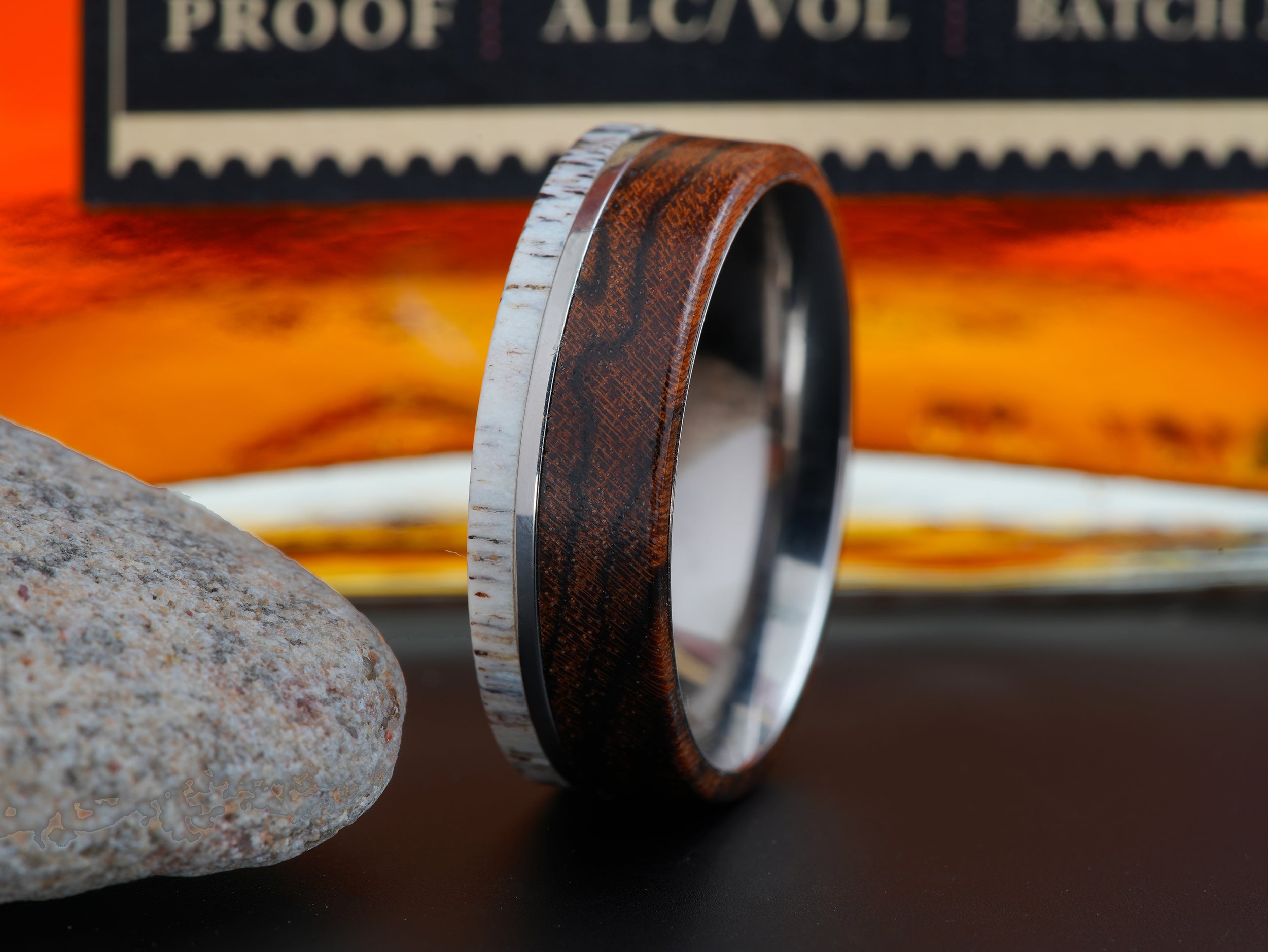 The Bocote | Titanium Ring with Bocote Wood and Deer Antler
