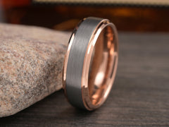 The Fortuna | Tungsten Wedding Band with Rose Gold Plated Edges and Inside
