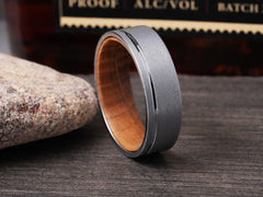The Eisenhower | Sandblasted Tungsten Ring with Tennessee Whiskey Barrel Wood