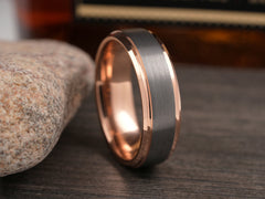 The Fortuna | Tungsten Wedding Band with Rose Gold Plated Edges and Inside
