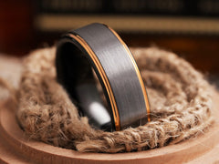 The DJ | Mens Wedding Band with Rose Gold Edge and Black Interior