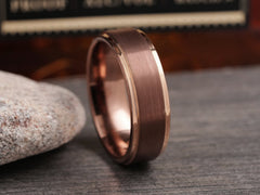 The Pluto | Bronze Tungsten Ring with Brushed Center and Stepped Edges