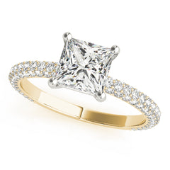 Pave Engagement Ring With Princess Cut Head - TN51092-E