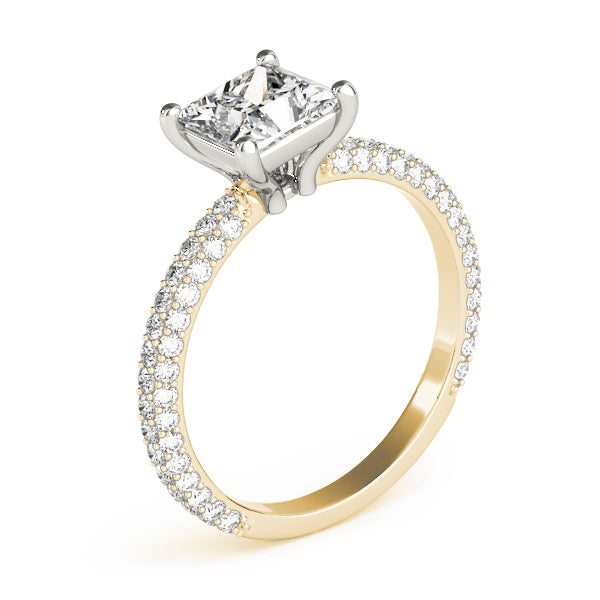 Pave Engagement Ring With Princess Cut Head - TN51092-E