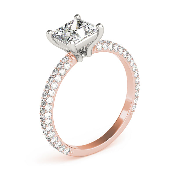 Pave Engagement Ring With Princess Cut Head - TN51092-E