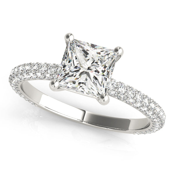 Pave Engagement Ring With Princess Cut Head - TN51092-E