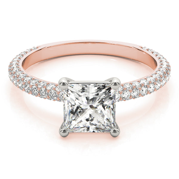 Pave Engagement Ring With Princess Cut Head - TN51092-E