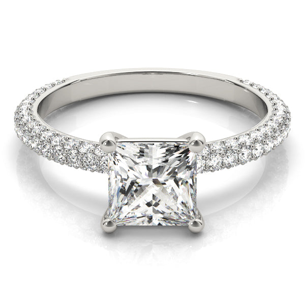 Pave Engagement Ring With Princess Cut Head - TN51092-E