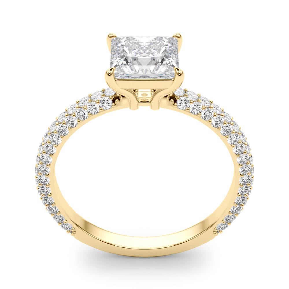 Pave Engagement Ring With Princess Cut Head - TN51092-E