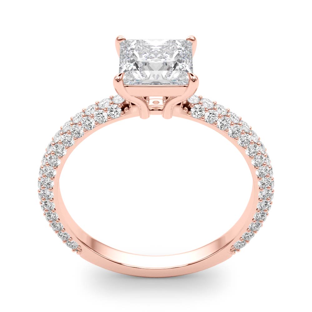 Pave Engagement Ring With Princess Cut Head - TN51092-E