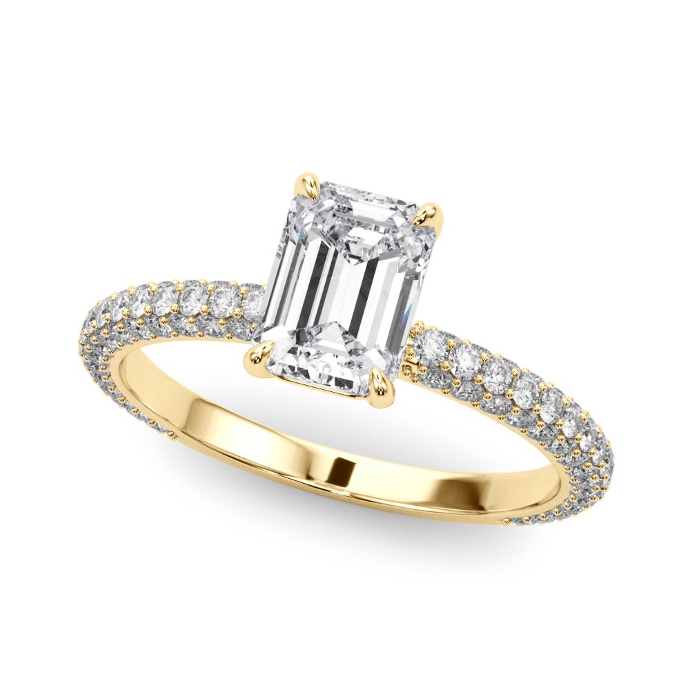 Pave Engagement Ring With Emerald Cut Center - TN51095-E