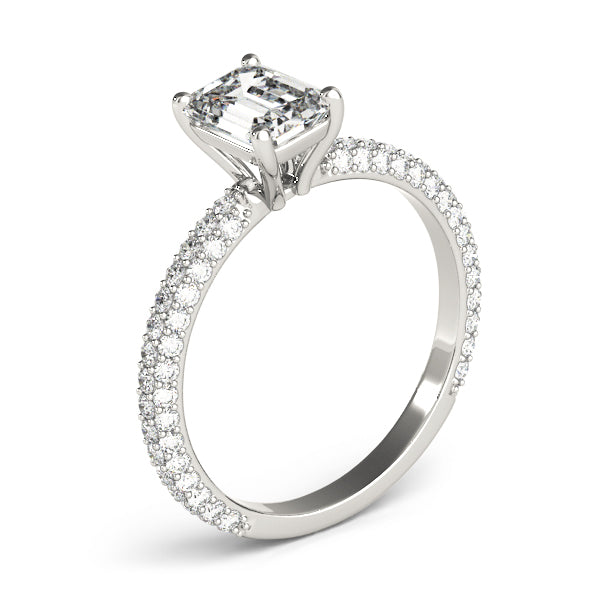 Pave Engagement Ring With Emerald Cut Center - TN51095-E