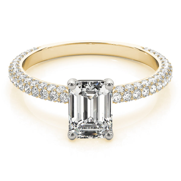 Pave Engagement Ring With Emerald Cut Center - TN51095-E