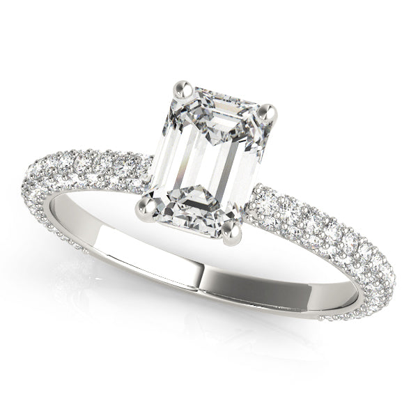 Pave Engagement Ring With Emerald Cut Center - TN51095-E