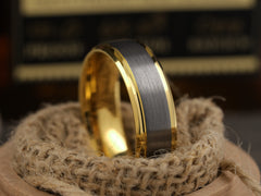 The Lysius | Tungsten Wedding Band with Gold Plated Edges and Inside