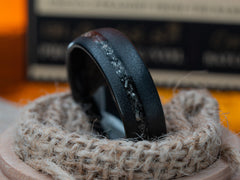 The Space Rock | Black Tungsten Wedding Band Sandblasted Made with Real Meteorite Bits
